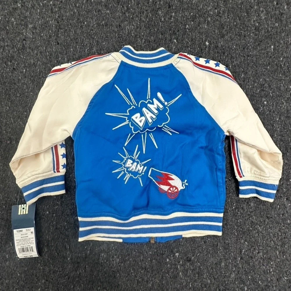 Genuine Kids Oshkosh Bomber Jacket Unisex 12M Blue Americana Star Cannon BAM!